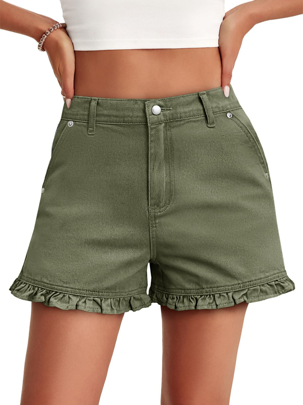 ⏰Hot Sale-Women's Summer Ruffled High Waisted Denim Shorts