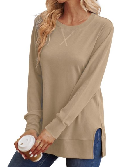 Women Loose Long Sleeve Tunic Top Side Slit