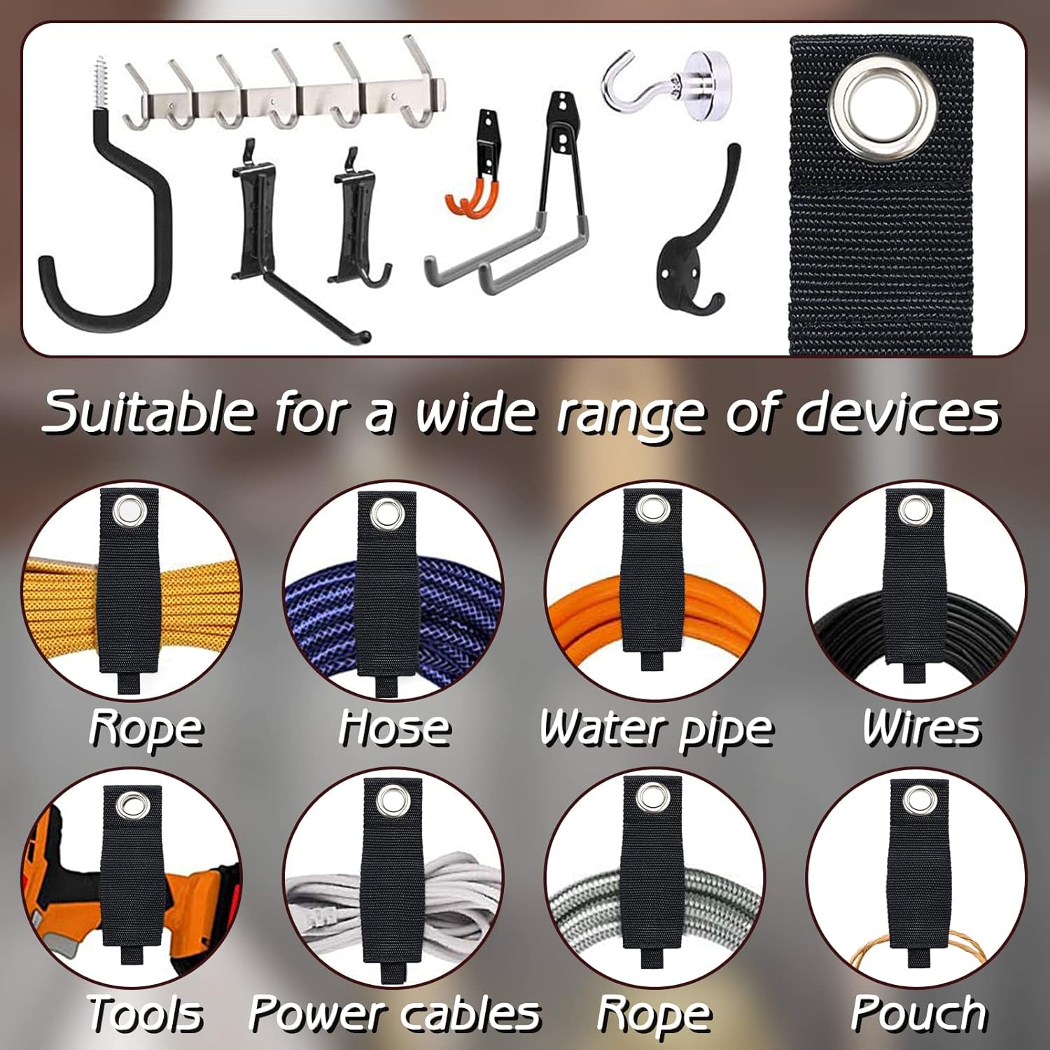 Heavy-Duty 12-Pack Extension Cord Organizer Straps – Adjustable Hook & Loop Cable Storage for Garage, RV, Workshop, Garden Hoses & Tools (Tangle-Free Space Saver, Indoor & Outdoor Use)