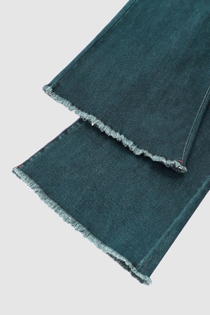 Washed Raw Hem Mid Waist Straight Leg Jeans