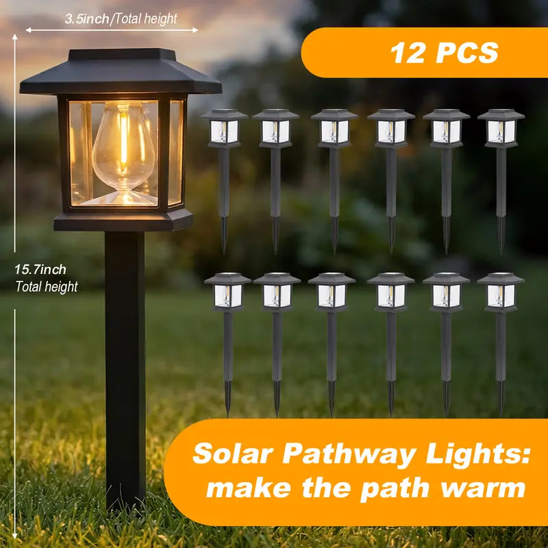 ✨12PCS Solar Pathway Lights – Warm White Waterproof Outdoor Garden Lighting