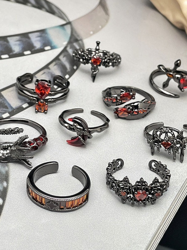 Dark Gothic Red Gem Ring
