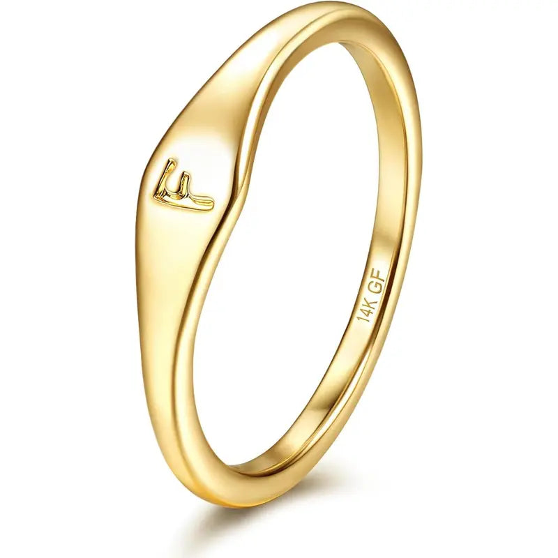 14K Gold Filled Initial Ring – Dainty Letter Band for Women