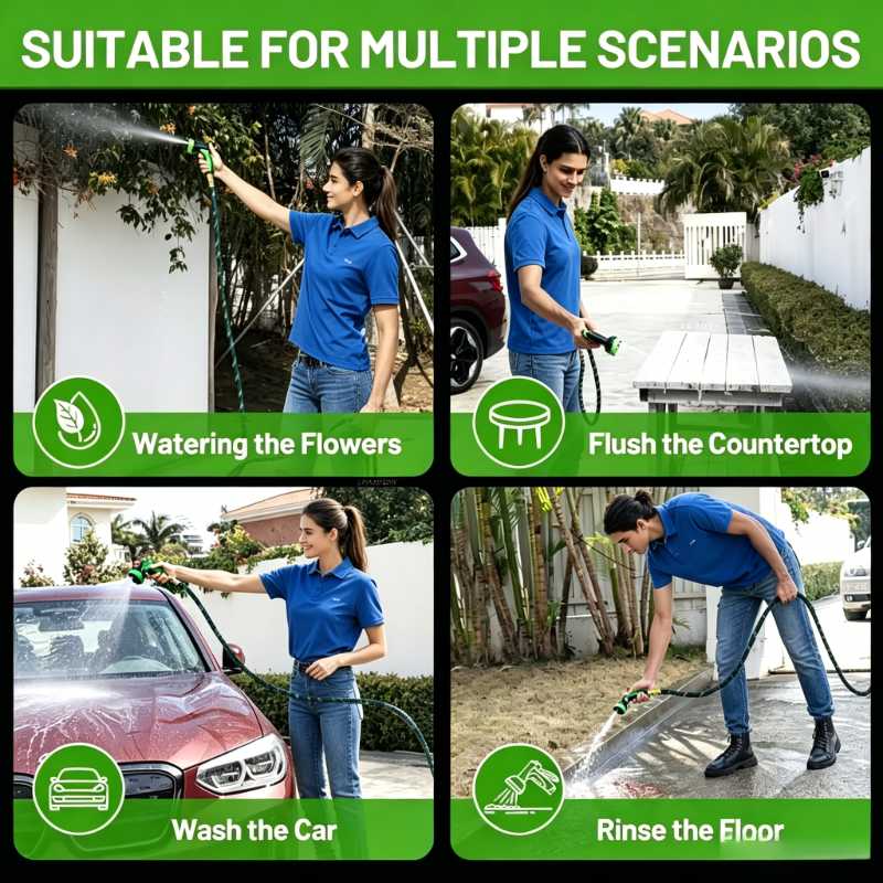 💦 Ultra-Flexible Expanding Water Hose – Kink-Free 3X Stretch Garden Hose with Multi-Function Spray Gun