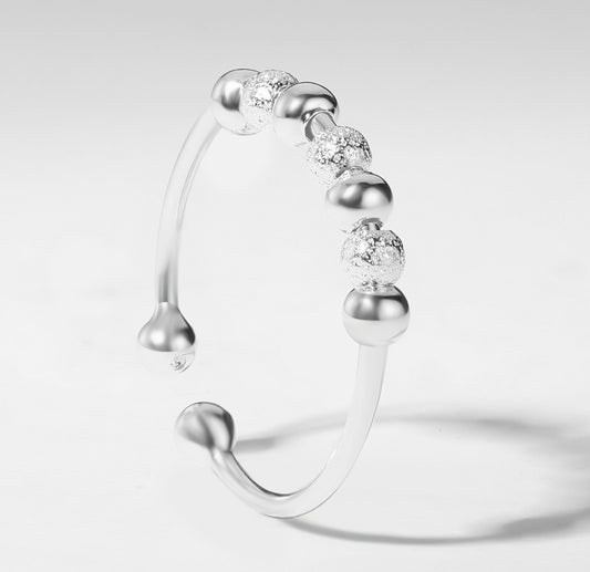 925 Sterling Silver Bead Sliding Worry Ring