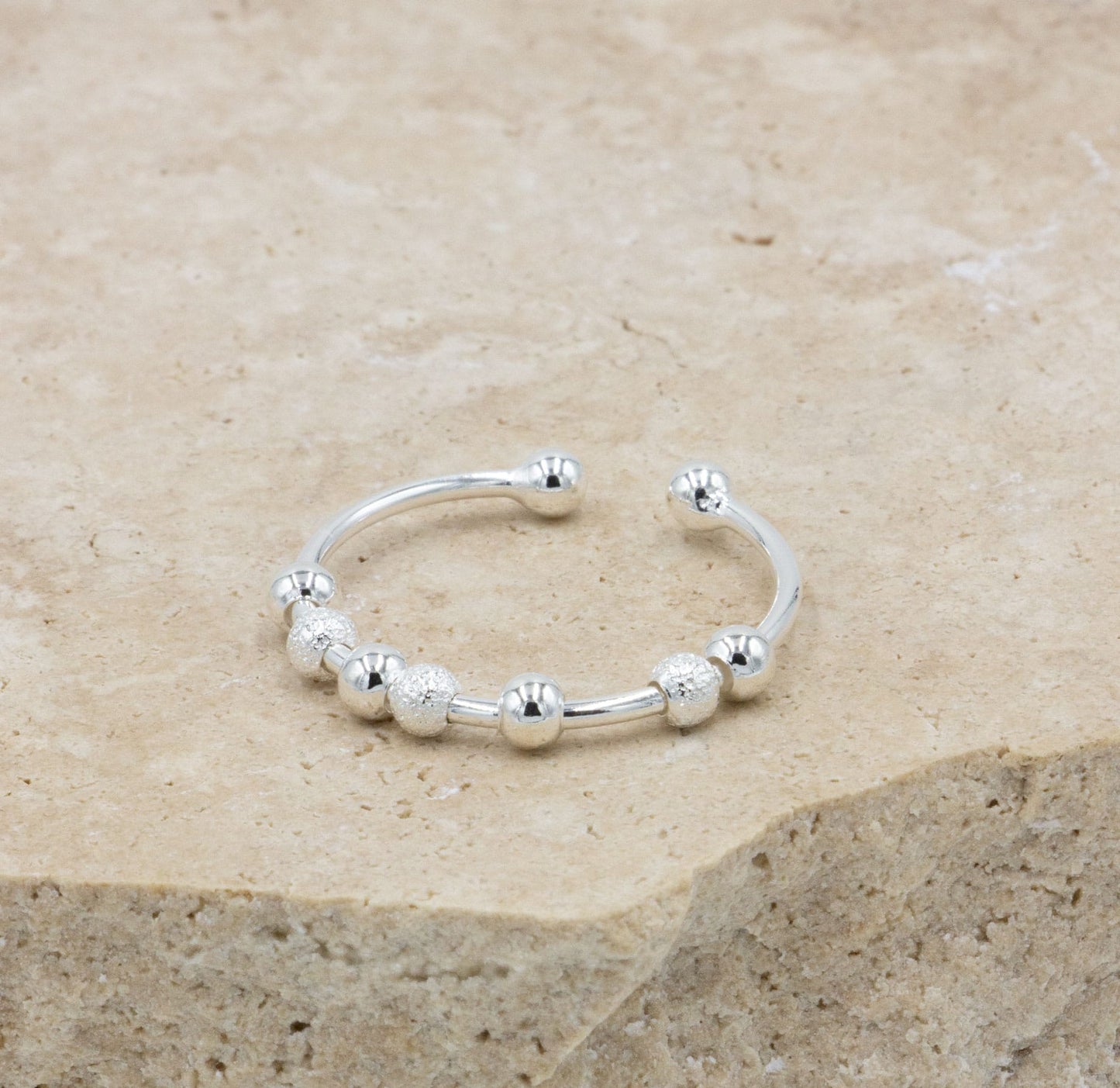 925 Sterling Silver Bead Sliding Worry Ring