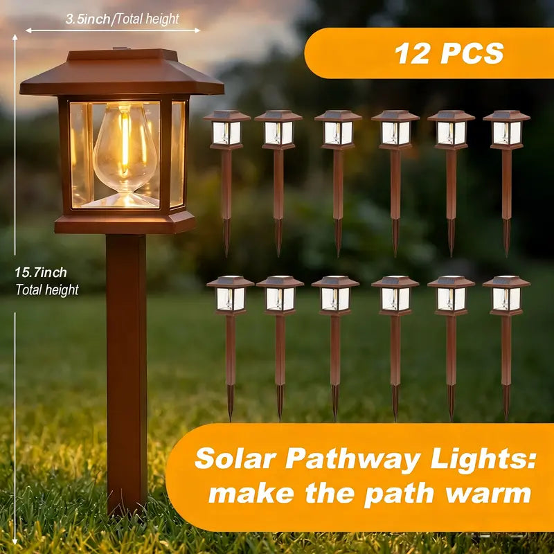 ✨12PCS Solar Pathway Lights – Warm White Waterproof Outdoor Garden Lighting