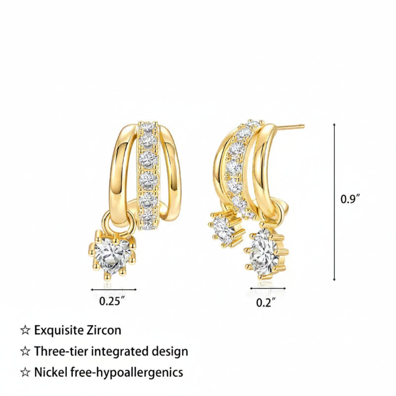 Layered Gold Hoop Earrings – Diamond-Look CZ Design