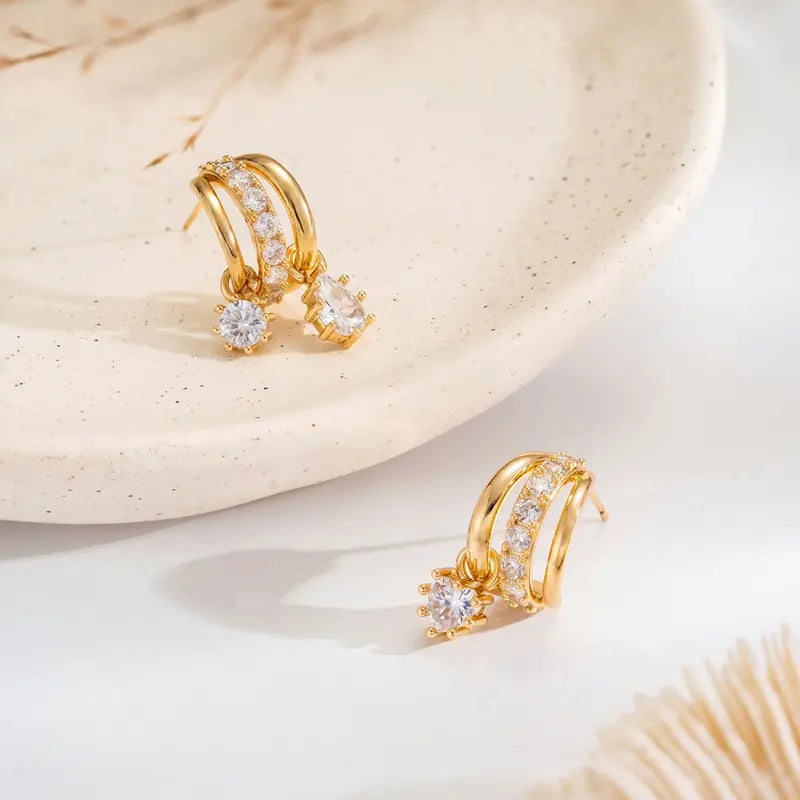 Layered Gold Hoop Earrings – Diamond-Look CZ Design