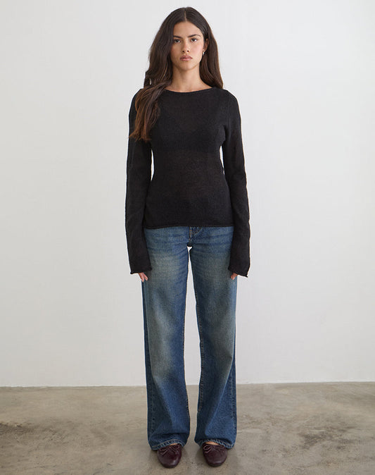 Aika Long Sleeve Top in Sheer Knit Black