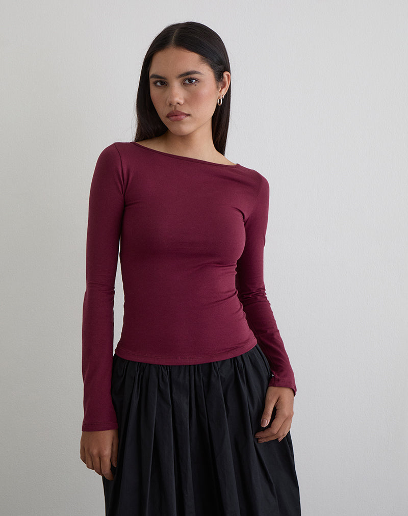 Amabon Long Sleeve Top in Burgundy