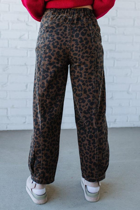 Ace Knee Patch Barrel Jeans | Mocha Leopard - SO ME