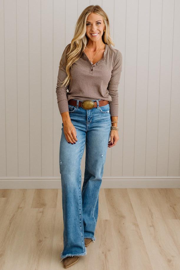 Allie Pinstriped Ribbed Henley