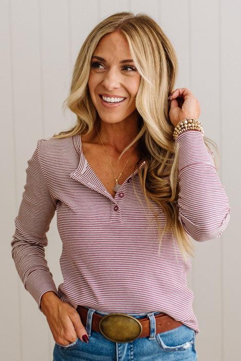 Allie Pinstriped Ribbed Henley
