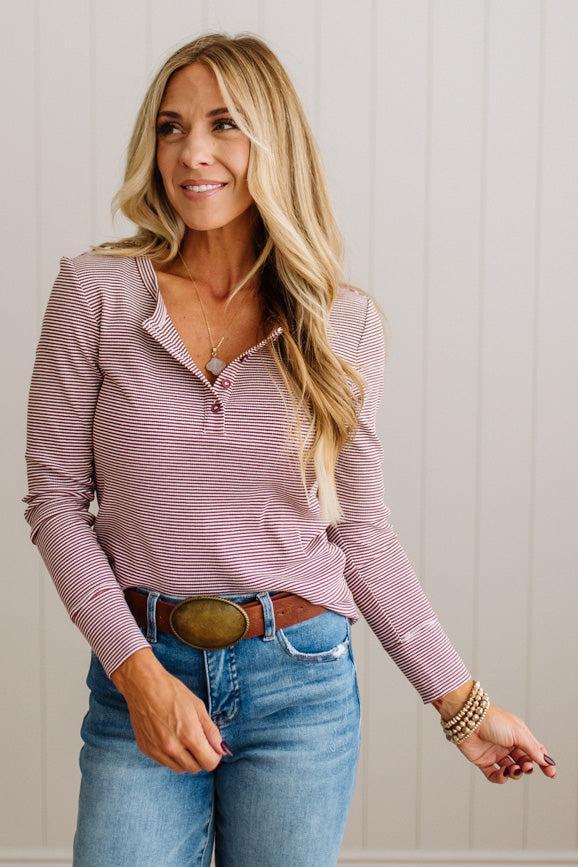 Allie Pinstriped Ribbed Henley