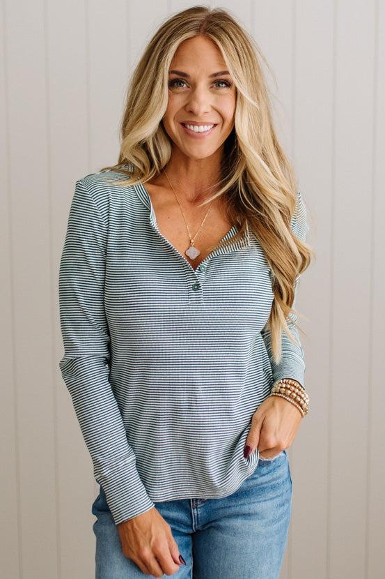 Allie Pinstriped Ribbed Henley