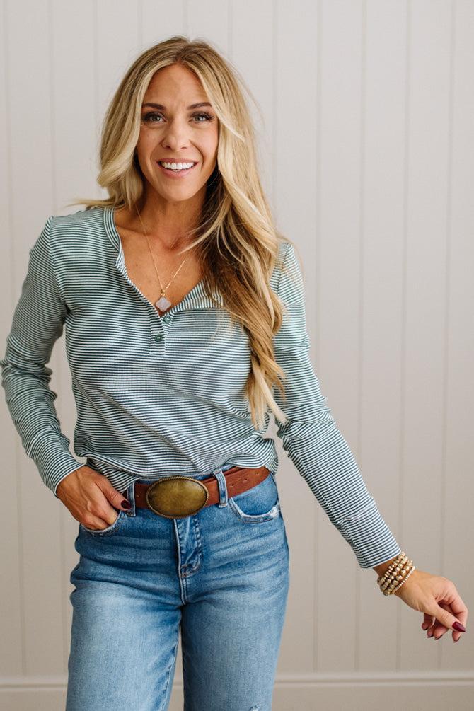 Allie Pinstriped Ribbed Henley