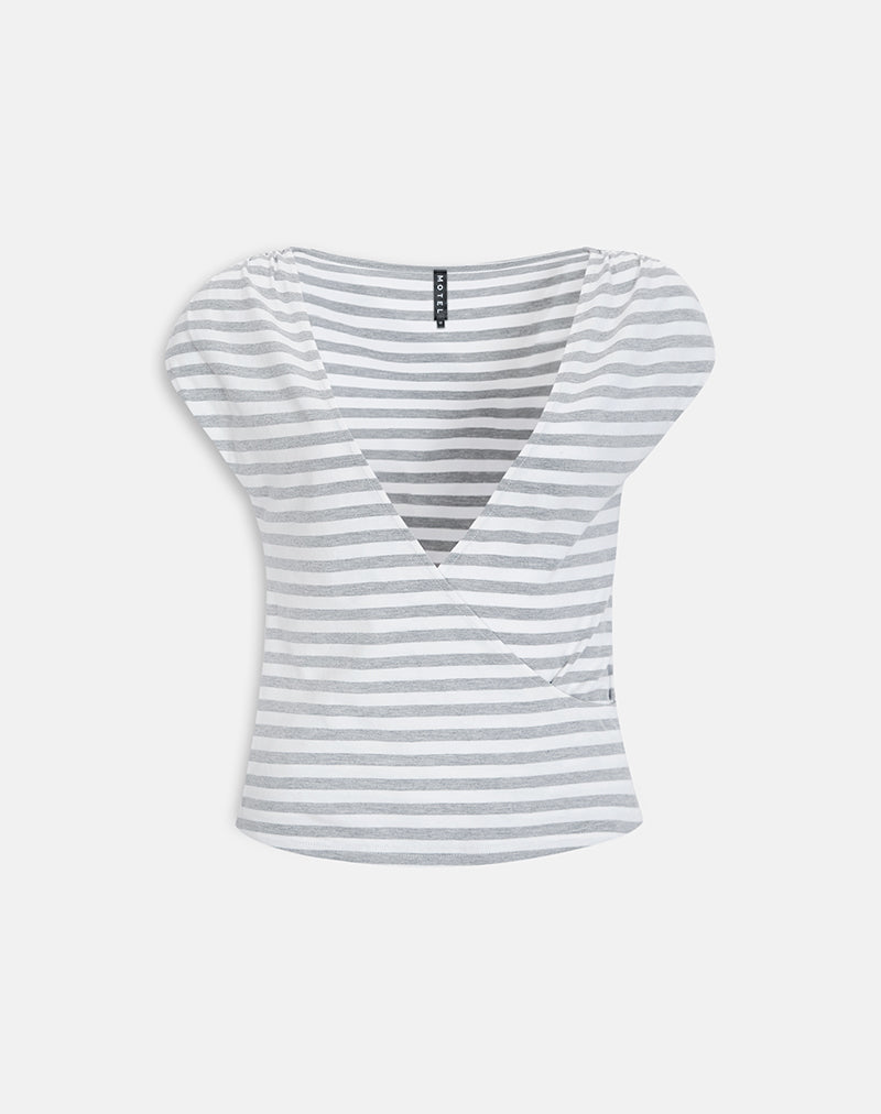 Bahati Plunge Top in Stripe White and Grey