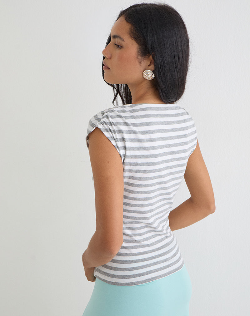 Bahati Plunge Top in Stripe White and Grey