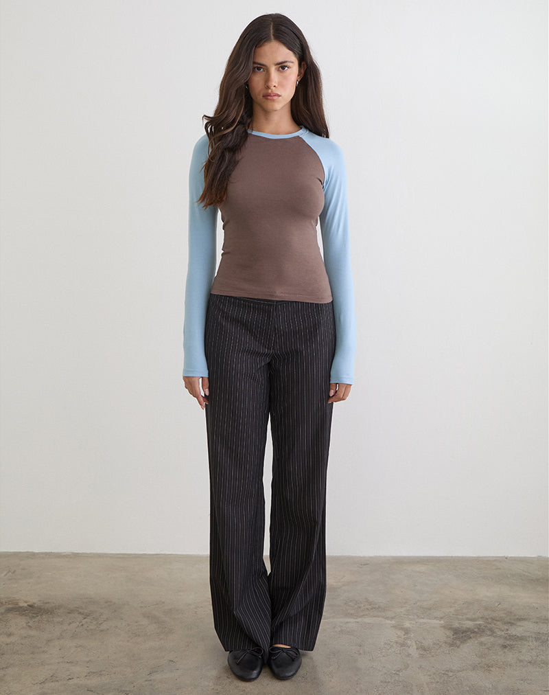 Balqis Long Sleeve Top in Coffee Quartz Nantucket Blue Combinaton