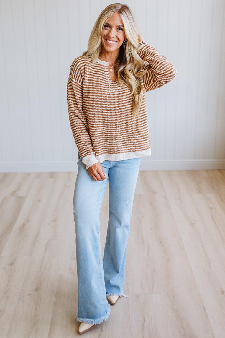 Berkley Split Neck Striped Sweater