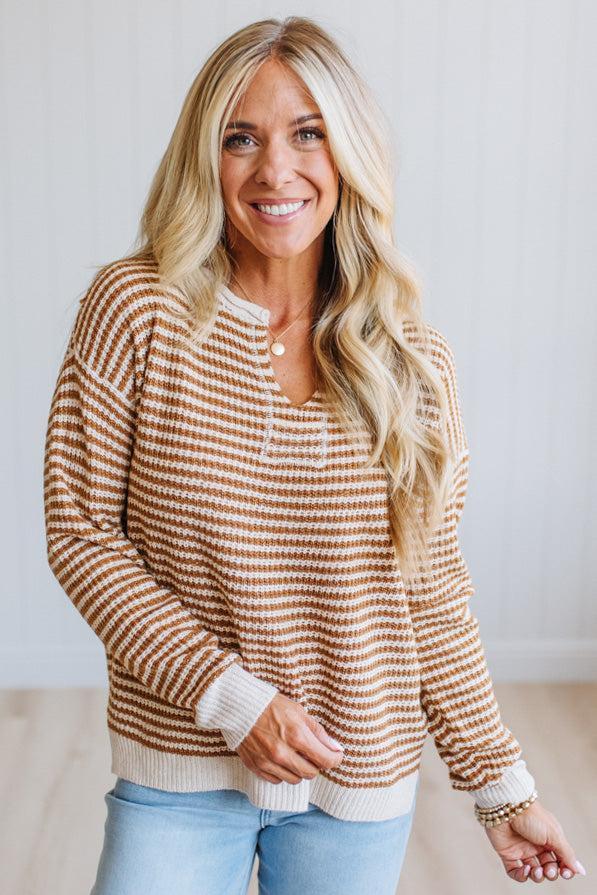 Berkley Split Neck Striped Sweater