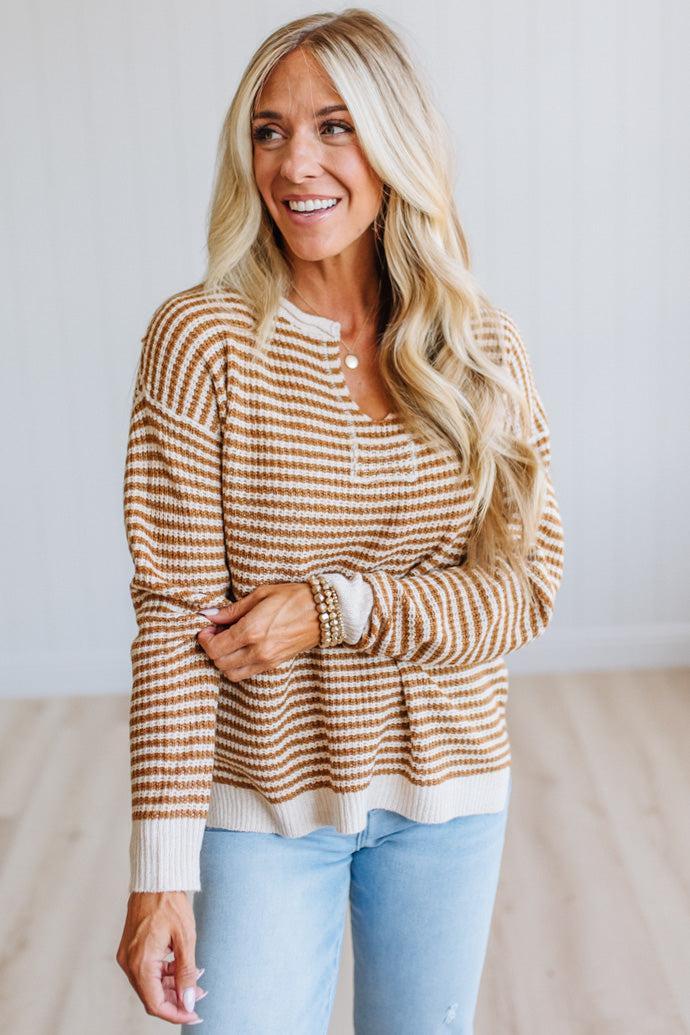 Berkley Split Neck Striped Sweater