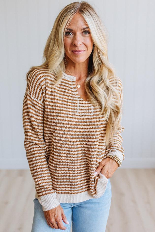 Berkley Split Neck Striped Sweater
