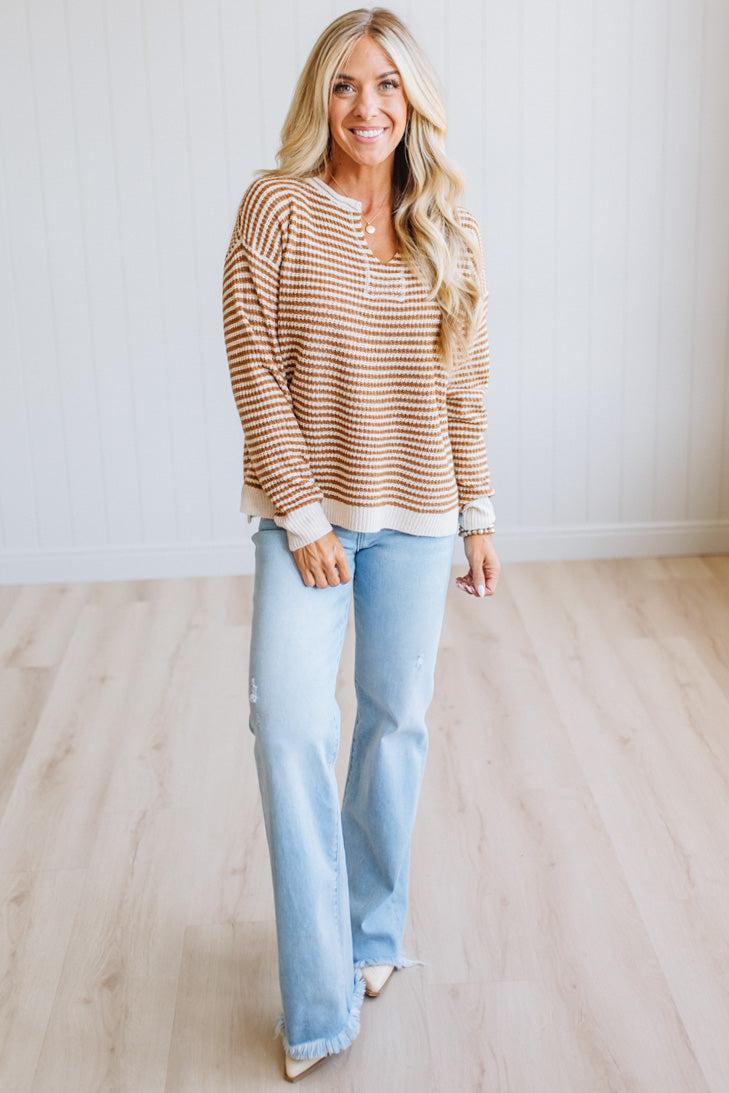 Berkley Split Neck Striped Sweater