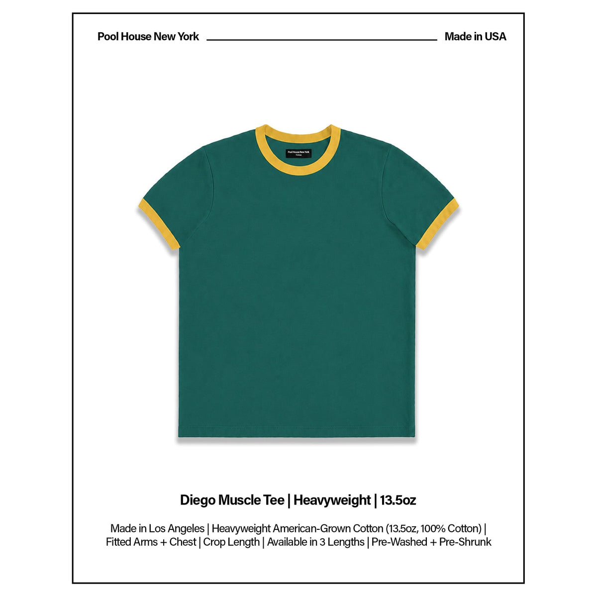 Diego Muscle Tee | Heavyweight | 13.5oz | Ringer - Brazil Green | Yellow