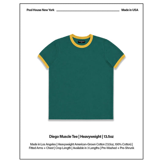 Diego Muscle Tee | Heavyweight | 13.5oz | Ringer - Brazil Green | Yellow