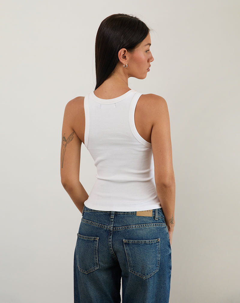 Cariter Racer Vest Top in Ribbed White