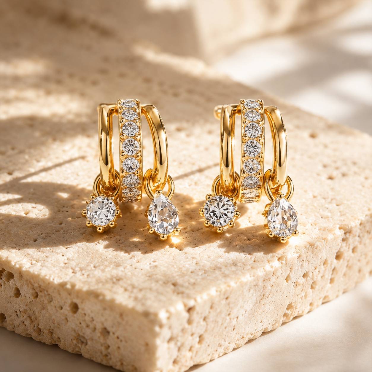 Layered Gold Hoop Earrings – Diamond-Look CZ Design