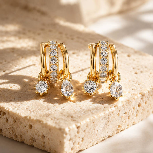 Layered Gold Hoop Earrings – Diamond-Look CZ Design