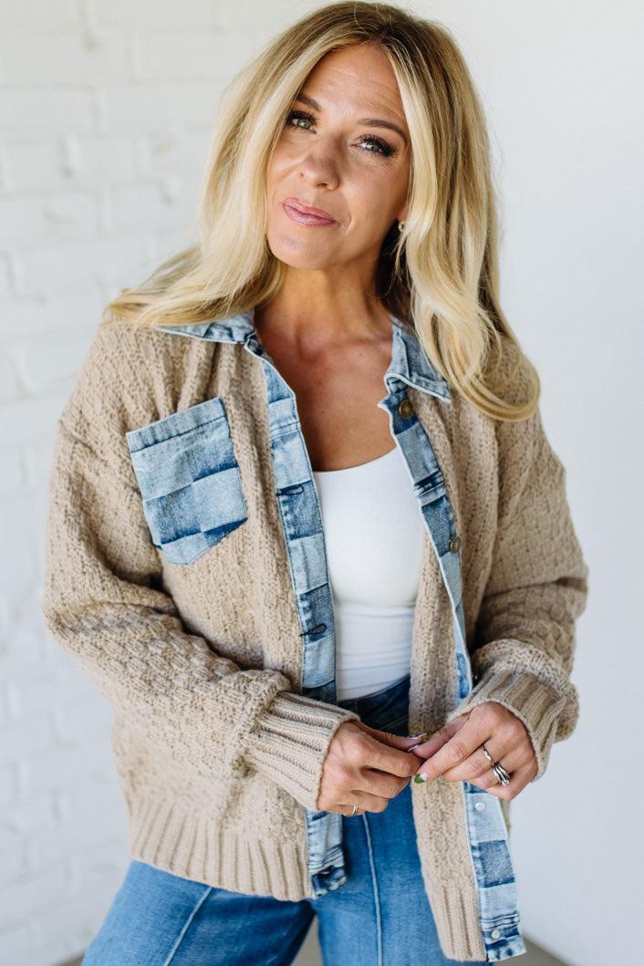 Checked Denim Accent Cardigan