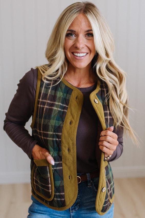 Colbie Corduroy Contrast Plaid Vest