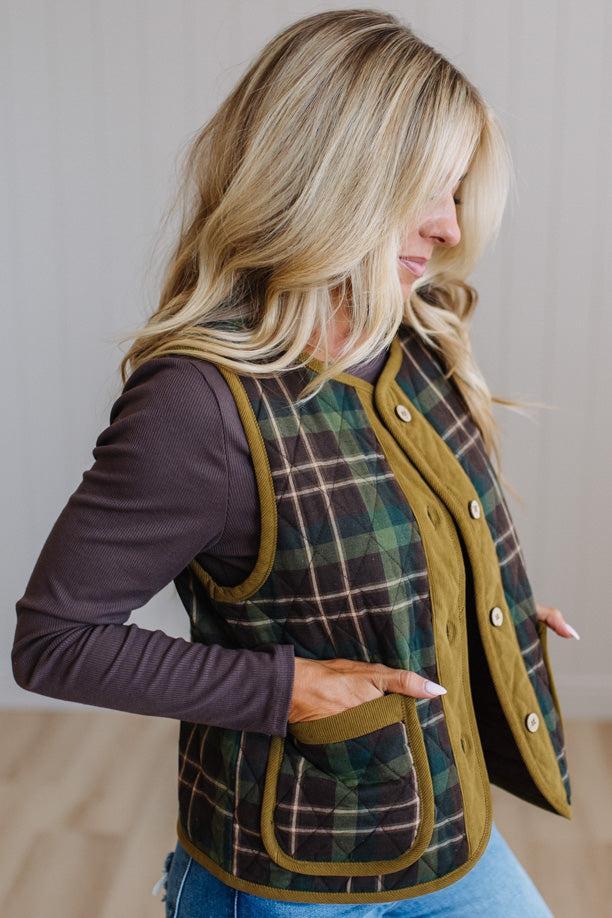 Colbie Corduroy Contrast Plaid Vest