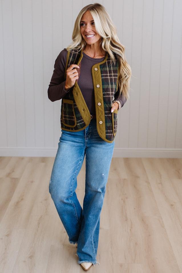 Colbie Corduroy Contrast Plaid Vest