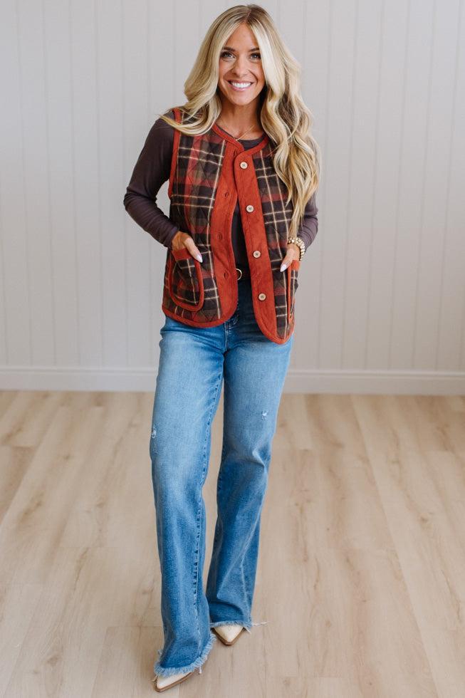 Colbie Corduroy Contrast Plaid Vest