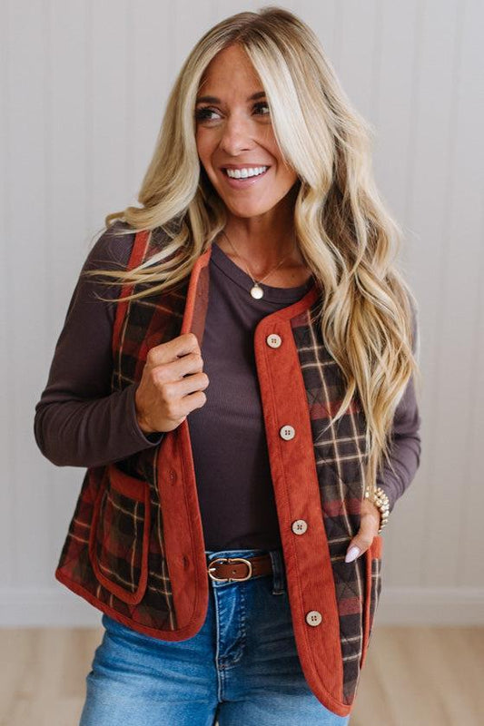 Colbie Corduroy Contrast Plaid Vest