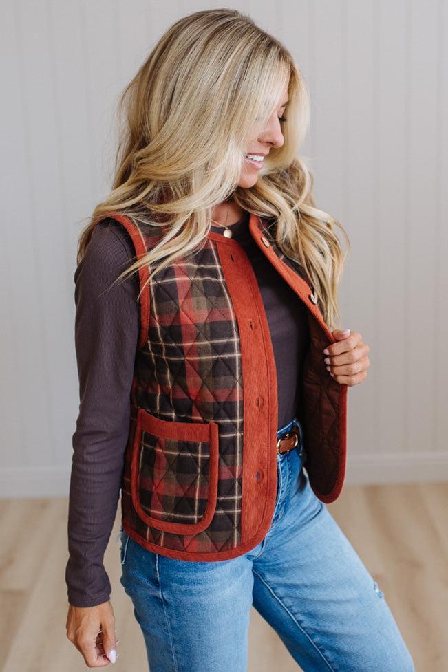 Colbie Corduroy Contrast Plaid Vest