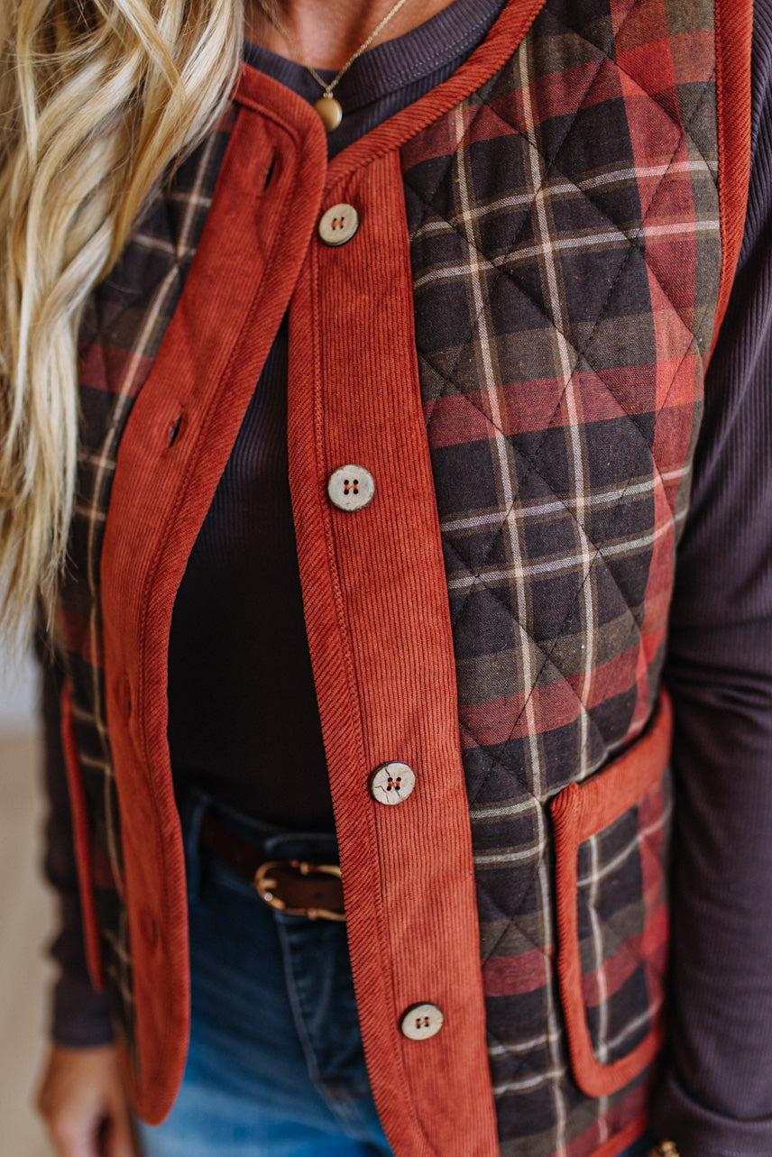 Colbie Corduroy Contrast Plaid Vest