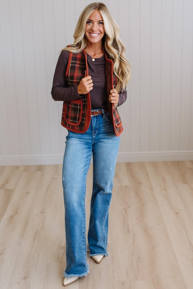 Colbie Corduroy Contrast Plaid Vest