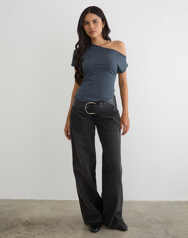 Danama One Shoulder Top in Jersey Ocean Storm