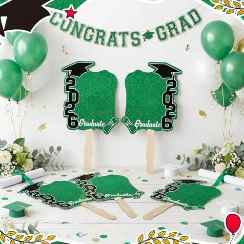 24 unidades de abanicos de graduación Clase de 2026 con mango | Accesorios de fotografía de graduación de doble cara para hacer tú mismo