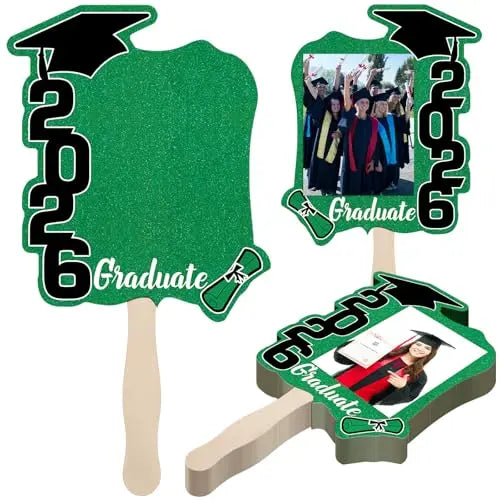 24 unidades de abanicos de graduación Clase de 2026 con mango | Accesorios de fotografía de graduación de doble cara para hacer tú mismo