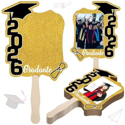 24 unidades de abanicos de graduación Clase de 2026 con mango | Accesorios de fotografía de graduación de doble cara para hacer tú mismo