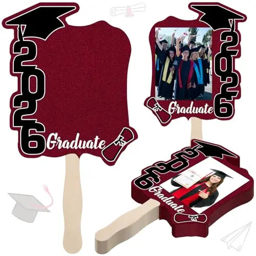 24 unidades de abanicos de graduación Clase de 2026 con mango | Accesorios de fotografía de graduación de doble cara para hacer tú mismo