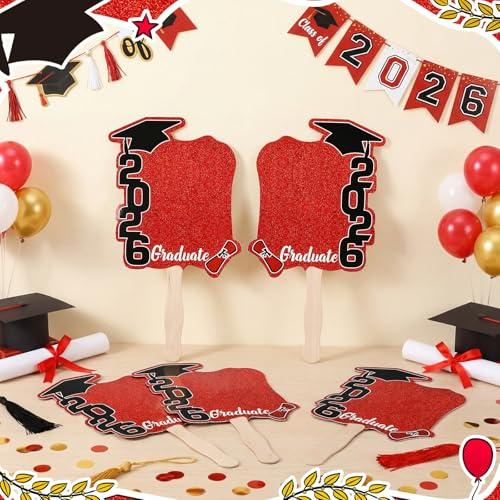 24 unidades de abanicos de graduación Clase de 2026 con mango | Accesorios de fotografía de graduación de doble cara para hacer tú mismo