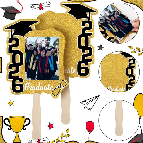 24 unidades de abanicos de graduación Clase de 2026 con mango | Accesorios de fotografía de graduación de doble cara para hacer tú mismo